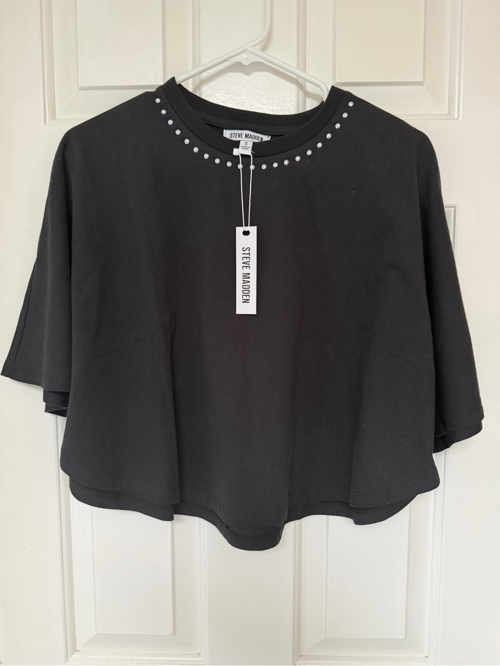 Steve Madden Black Studded Crewneck Crop Top